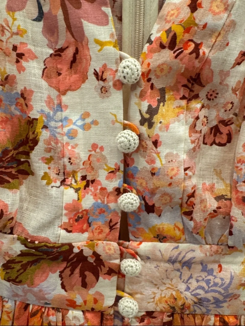 Zimmermann Peach & Cream Floral Linen Mini Dress - Picture 2 of 3